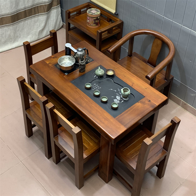 Bàn ghế gỗ tàu cũ kết hợp gỗ đơn giản hộ gia đình căn hộ nhỏ Bàn trà Kung Fu ban công văn phòng bàn cà phê gỗ nguyên tấm