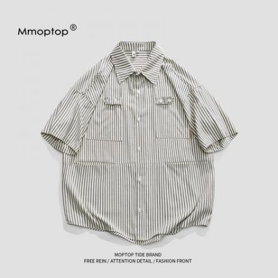 Mmoptop mùa hè ve áo sơ mi nam ngắn tay sọc hoang dã Nhật Bản áo khoác cặp nam giới áo khoác rộng rãi nam giới