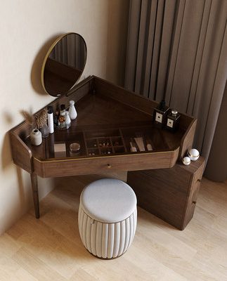 Bàn trang điểm mới 2021 Bàn trang điểm gỗ nguyên khối mới tủ đựng đồ phòng ngủ nữ tích hợp bàn trang điểm màu đen óc chó góc bàn