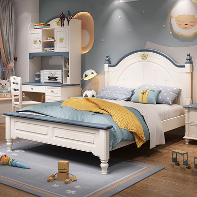 Giường trẻ em giường đơn 1,2 mét phòng ngủ căn hộ nhỏ Giường ngủ kiểu Mỹ cho bé trai phòng trẻ em hoàn chỉnh bộ đồ nội thất kết hợp