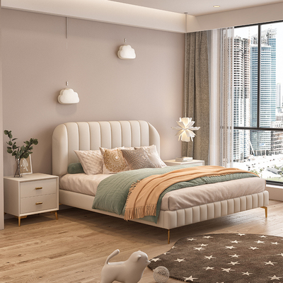 Giường trẻ em sang trọng nhẹ giường ngủ bé trai bọc da 1,5 mét net hiện đại màu đỏ giường công chúa giường bé gái giường bé gái nội thất phòng ngủ chính