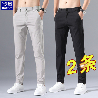 Quần của nam giới Romon mùa hè quần âu mỏng của nam giới đàn hồi đàn hồi lỏng thẳng băng lụa quần nam mỏng tất cả các trận đấu quần tây nam