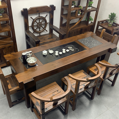 Thuyền cũ bàn trà và ghế kết hợp gỗ rắn Trung Quốc mới Bàn cà phê Kung Fu văn phòng gia đình bàn trà bàn trà bộ một