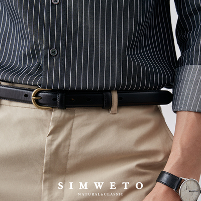 Thông thường tất cả các trận đấu với nam khóa ghim da thắt lưng bản hẹp 2,5 cm INS màu cà phê đen thắt lưng quần jean da bò lớp đầu tiên