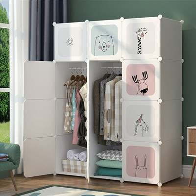 Tủ quần áo lắp ráp đơn giản đồ nội thất phòng ngủ gia đình trẻ em cửa trượt bằng gỗ chắc chắn tủ vải lưu trữ cho thuê nhà net màu đỏ nữ