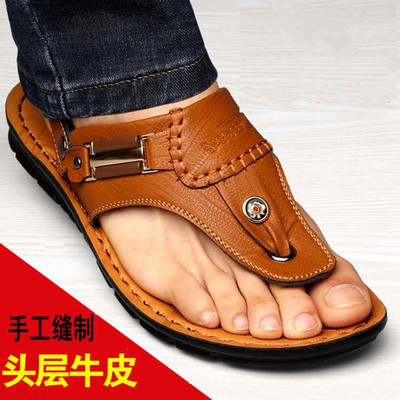 Mùa hè của nam giới trên cùng của da dép da của nam giới Dép tông của nam giới Dép xỏ ngón đơn giản của nam giới đi biển nam thanh niên
