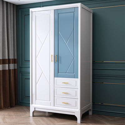 Tủ quần áo gỗ cứng hai cánh căn hộ nhỏ phòng ngủ lưu trữ đồ nội thất tủ đựng đồ hiện đại tối giản tủ quần áo trẻ em trong nhà màu trắng
