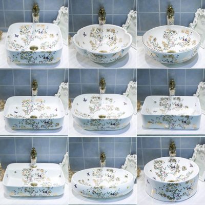 Chậu rửa bằng gốm sứ Jinshini trên bàn chậu kích thước nhỏ chậu rửa phòng tắm cải tiến nhà chậu rửa hiện đại hoa và chim