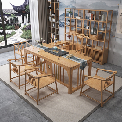 Bàn trà gỗ nguyên khối kết hợp bàn ghế kiểu mới kiểu trung quốc hiện đại tối giản ban công bàn cà phê văn phòng bàn trà Zen bàn trà khô và ướt