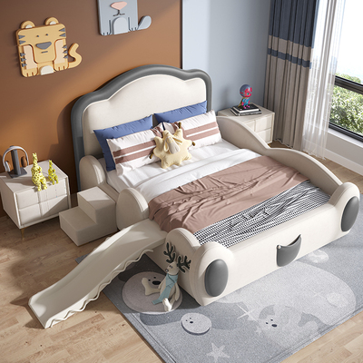 Đầu giường trẻ em bọc da trẻ em hiện đại tối giản với hàng rào trượt kích thước căn hộ nội thất phòng ngủ trẻ em và nam giới và phụ nữ
