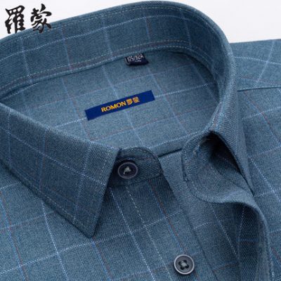 Áo sơ mi romon nam dài tay kẻ sọc bông nam doanh nhân bình thường nam giới trung niên áo sơ mi chải bông mùa xuân inch
