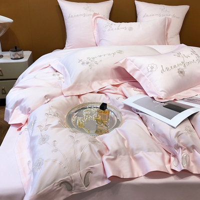 Bông hoa thêu ba chiều 120 bông hồng Úc Bộ bốn mảnh Bộ đồ giường bằng vải cotton phong cách mục vụ Châu Âu Bộ đồ giường cô gái bằng vải bông