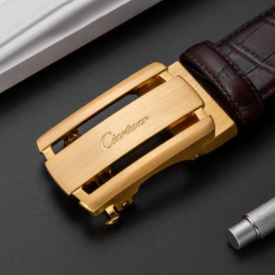 Đồng nguyên chất rắn tự động khóa thắt lưng nam da hoang dã kinh doanh giản dị lớp đầu tiên da bò nam thắt lưng phiên bản thủy triều của Hàn Quốc