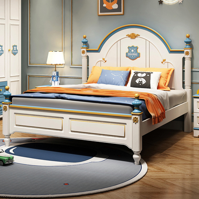 Giường trẻ em bé trai giường đơn 1,8 mét phòng ngủ hoàng tử thiếu niên giường ánh sáng phòng trẻ em sang trọng kết hợp gói nội thất