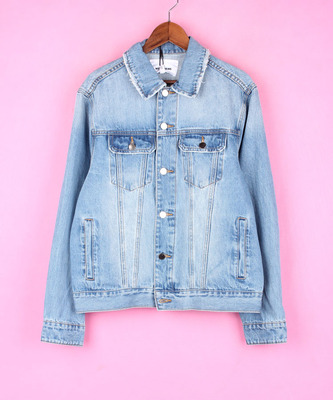 116MS157 Cổ phiếu Cắt Nhãn Phụ nữ mới Mùa xuân Thu Cardigan Ve áo Dài tay Áo khoác Denim màu xanh