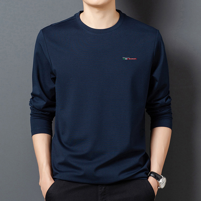 Áo thun nam dài tay phần mỏng mùa xuân và mùa thu nam trung niên cotton cổ tròn áo sơ mi nam công sở hàng đầu thiện cảm áo sơ mi nam đáy