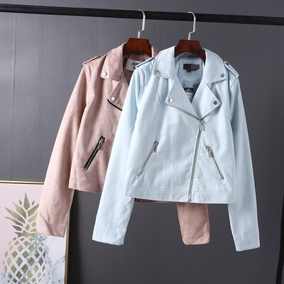 Ngoại thương ban đầu độc thân xe máy của phụ nữ áo khoác ngắn năm 2021 mùa thu mới da lộn màu đồng phục áo khoác dài tay A-3