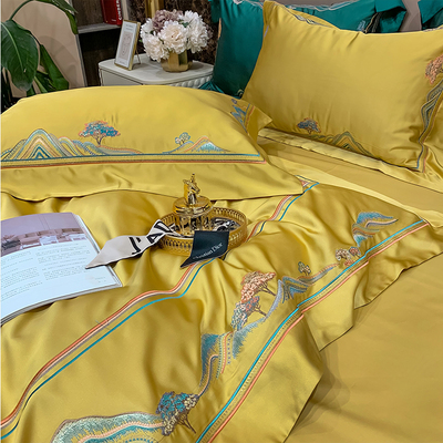 Cao cấp phong cách Trung Quốc mới lụa phong cách Trung Quốc cotton 140 đếm bông tinh khiết bốn mảnh bộ đồ giường thêu hoa