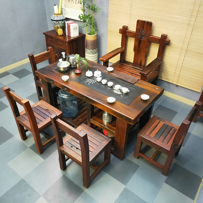 Thuyền cũ bàn trà hình vuông và ghế kết hợp gỗ rắn Trung Quốc mới Bàn trà cổ điển Kung Fu ban công nhà đơn giản bàn cà phê nhỏ