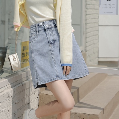 Moyujia 2022 váy mới váy ngắn thời trang váy cạp cao thiết kế niche trong váy denim phụ nữ