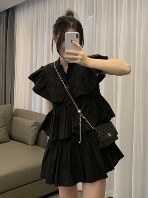 BLACKY cô gái dễ thương xù nhỏ váy bay tay áo váy của phụ nữ 2022 mới của phụ nữ váy