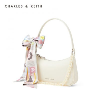 CHARLES & KEITH22 sản phẩm mới dành cho mùa hè CK2-80151122 Túi đeo dưới cánh tay nữ kiểu tóc buộc sóng nhẹ buộc dây