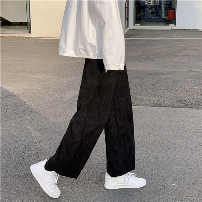 Quần nam vải nỉ mùa thu phong cách mới quần âu ống rộng ống suông thẳng phiên bản Hàn Quốc xu hướng quần phong cách Hồng Kông