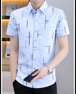 Áo sơ mi nam tay ngắn mùa hè phiên bản hàn quốc của xu hướng tay áo mỏng năm điểm xu hướng sọc áo khoác nam công sở giản dị