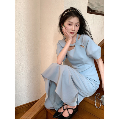 Lu Qingyi [Chương tối] Váy cao cấp thiết kế mùa hè của phụ nữ giả váy hai mảnh cạp cao với tính khí thích hợp