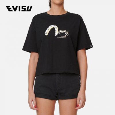EVISU EVISUKURO 21SS nữ mặc nhà hoa hải âu in áo thun ngắn tay ngắn tay nữ