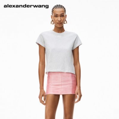ALEXANDER WANG / Alexander Wang Áo thun bó sát có logo xốp màu xám nhạt