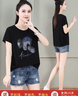 Áo thun cotton ngắn tay của phụ nữ 2022 mùa hè mới phong cách ngắn mới của phụ nữ trung niên nửa tay mỏng trên