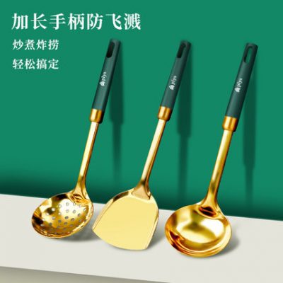 Xẻng nồi inox chống bỏng Bộ đầy đủ chao chiên gia dụng cộng với xẻng nấu ăn dài dụng cụ nhà bếp chịu được nhiệt độ cao 1102