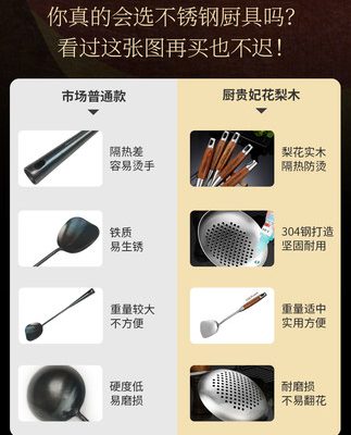 Thép không gỉ 304 tay cầm bằng gỗ thìa thìa súp thìa nấu ăn chao sắt xẻng gia đình thìa rán nồi chống dính nồi bếp bộ xẻng