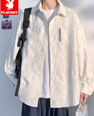 Playboy hoa áo sơ mi nam dài tay áo khoác nam thương hiệu áo khoác nam mùa hè băng lụa ngắn tay
