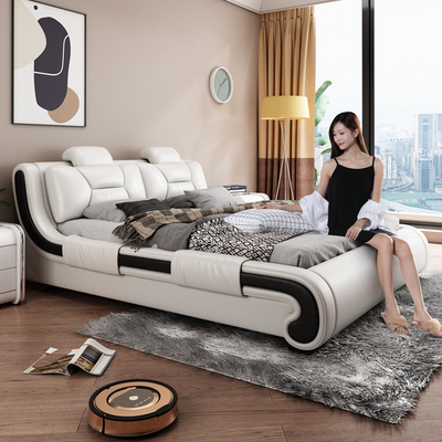 Giường ngủ bọc da sang trọng hiện đại tối giản 1,8 mét giường đôi da bò lớp đầu tiên nhập khẩu giường đôi căn hộ nhỏ phòng ngủ nội thất giường cưới