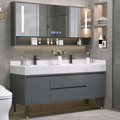 Tủ chậu đôi thông minh bằng đá phiến sang trọng nhẹ kết hợp tủ chậu rửa nhà vệ sinh từ trần đến sàn đơn giản