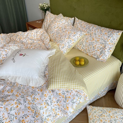 Mùa xuân và mùa hè 40 bông hoa tươi mềm mại ký túc xá sinh viên bốn mảnh với bộ đồ giường bông hoa nhỏ cổ điển