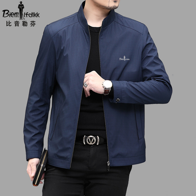 Áo khoác nam đích thực Biyin Lefen mùa xuân và mùa thu mới có dây kéo cổ đứng kinh doanh áo khoác nam trung niên giản dị