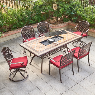 Bộ bàn ghế nướng ngoài trời nhôm đúc điện carbon sân vườn thư giãn ban công sắt phong cách Châu Âu ngoài trời xích đu bàn ghế ngoài trời