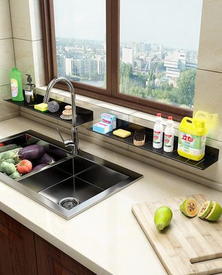 Giá nhà bếp vòi lưu trữ vật tư thoát nước treo tường không gian không có lỗ nhôm dụng cụ rửa bát đĩa hoàn thiện giá