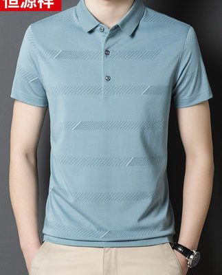 Hengyuanxiang mùa hè mới áo thun nam ngắn tay màu đồng nhất với lụa dâu tằm ve áo giản dị áo thun nam trung niên