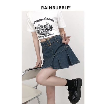 Bong bóng mưa ~ thiết kế cảm giác niche hot girl retro denim váy ngắn nữ mùa hè túi hông váy quần a-line váy xếp ly