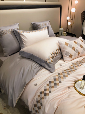 Jane Châu Âu ánh sáng sang trọng khảm bộ đồ giường thêu bộ đồ giường cao cấp 100 con ngựa cotton nguyên chất cotton bốn mảnh dệt gia đình