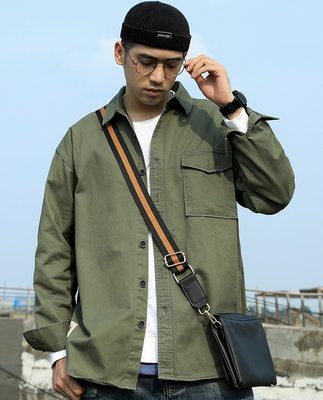 Quân đội màu xanh lá cây bảo hộ lao động áo sơ mi áo khoác nam mùa xuân và mùa thu trong thủy triều thương hiệu giản dị dài tay cotton Nhật Bản áo sơ mi rộng rãi