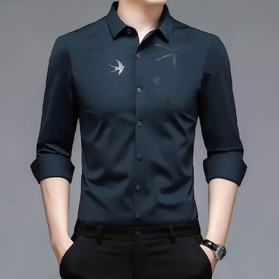 Maguba cao cấp liền mạch áo sơ mi dài tay áo sơ mi nam in mỏng phần bình thường kinh doanh tiêu chuẩn trung niên áo sơ mi