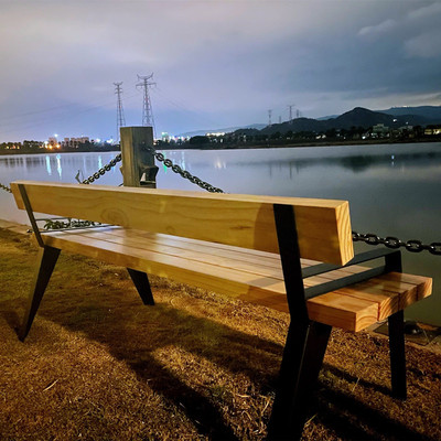 Đơn giản hiện đại băng ghế sau chống ăn mòn gỗ rắn rèn sắt thư giãn vuông ngoài trời ghế công viên ghế ngoài trời đôi ghế