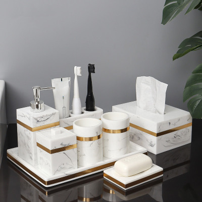 Phòng tắm cao cấp bộ 8 món trang trí phòng tắm sang trọng ánh sáng Bắc Âu cung cấp khay chậu rửa mẫu trang trí phòng