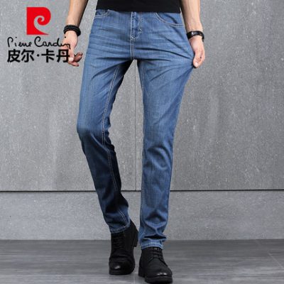 Pierre Cardin quần nam giới băng lụa mùa hè siêu mỏng quần nam mỏng thẳng đàn hồi quần jean nam