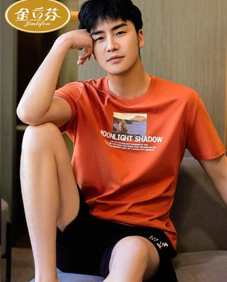 Bộ đồ ngủ nam ngắn tay thoáng mát cotton mùa hè mỏng phần cotton mùa xuân và mùa hè cộng với size quần áo mặc nhà có thể mặc bên ngoài